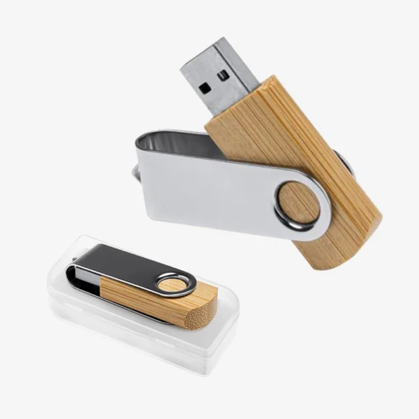 USB Giratorio Bambú con Metal 8 GB