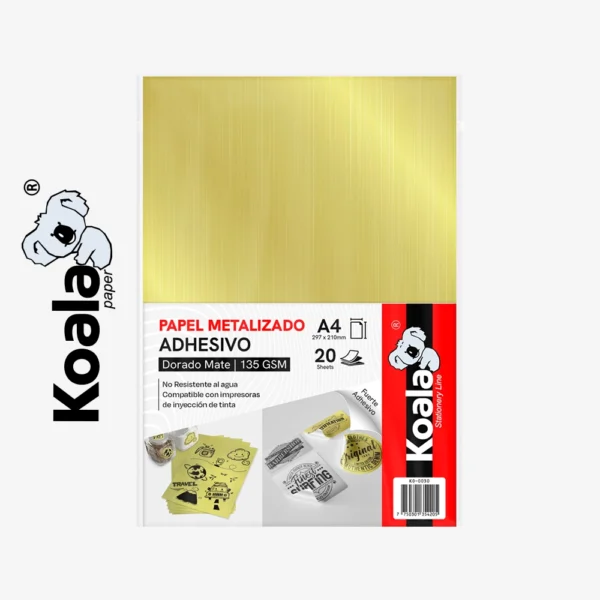 Papel Fotográfico Metalizado Dorado Adhesivo  Mate 135 GSM A4 - 20 Hojas