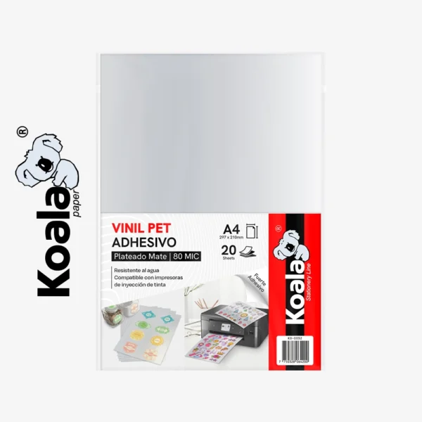 Vinil Pet Adhesivo Plateado Mate 80 µm A4 - 20 Hojas