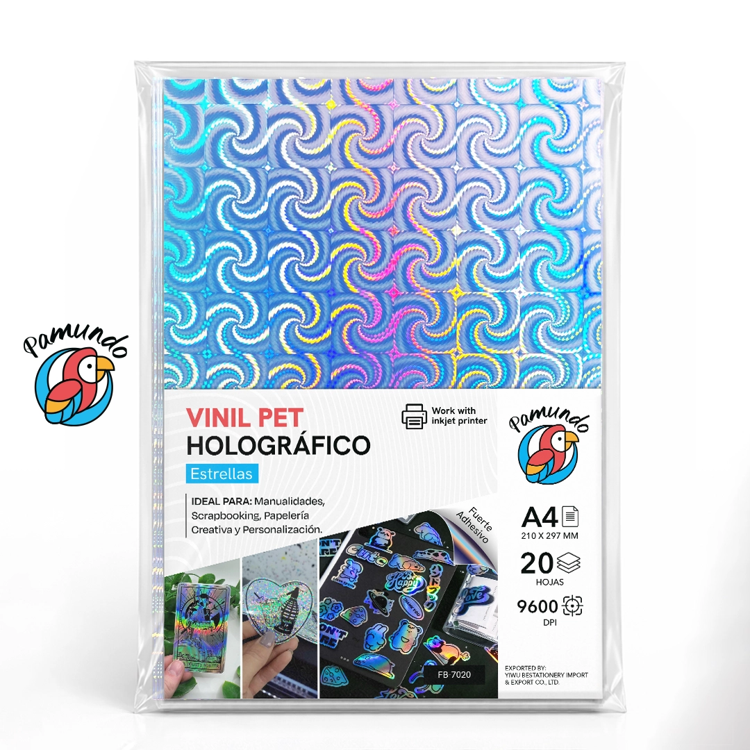 Vinil Pet Holográfico Estrellas A4 - 20 Hojas