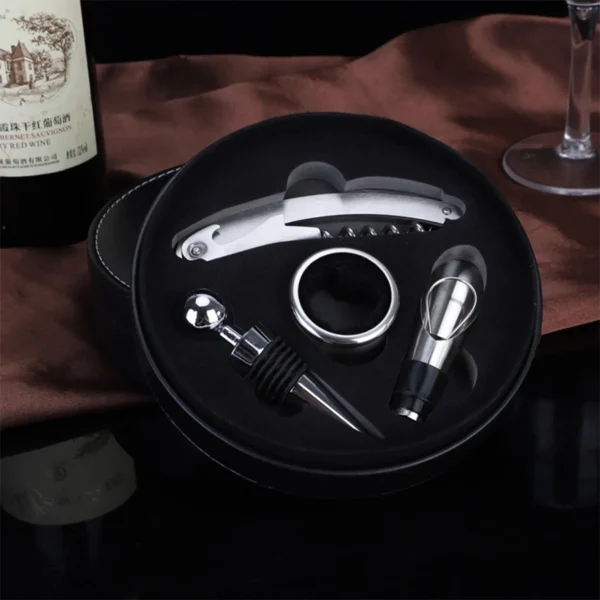 Set de Vino Biocuero 4 Piezas en Estuche Redondo - Imagen 2