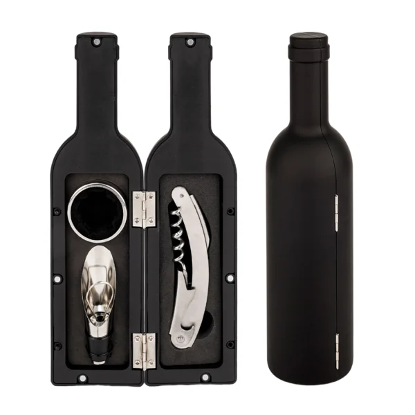 Set de Vino de 3 Piezas en Estuche con Forma de Botella