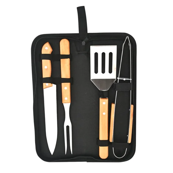 Kit de Parrillero 4 Piezas con Mango de Madera