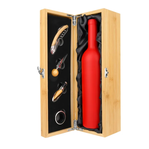 Set Destapador Vino 4 Piezas en Caja de Madera
