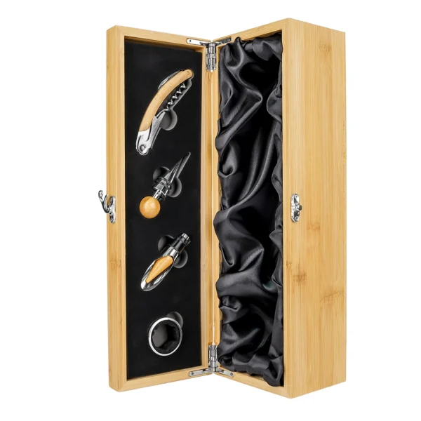 Set Destapador Vino 4 Piezas en Caja de Madera
