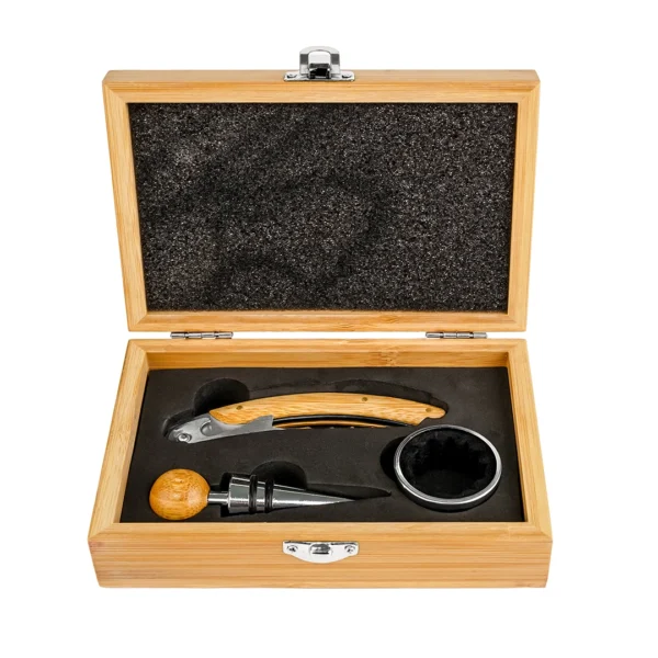 Set Destapador Vino 3 Piezas en Caja de Madera