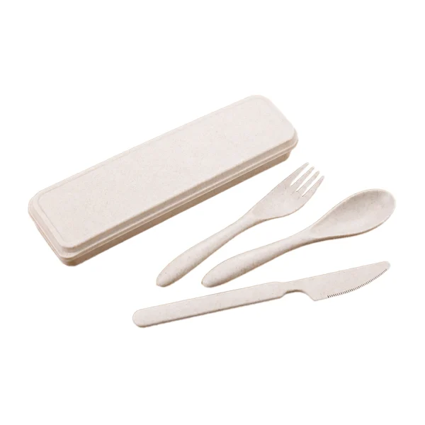 Set de Cubiertos de Fibra de Trigo de 3 Piezas con Estuche