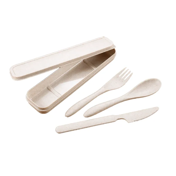 Set de Cubiertos de Fibra de Trigo de 3 Piezas con Estuche