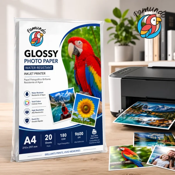 Papel Fotográfico Brillante PAMUNDO 180 GSM A4 – 20 Hojas