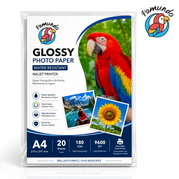Papel Fotográfico Brillante PAMUNDO 180 GSM A4 – 20 Hojas