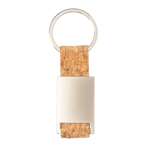 Llavero Metalico Rectangular con Inserto de Corcho Natural