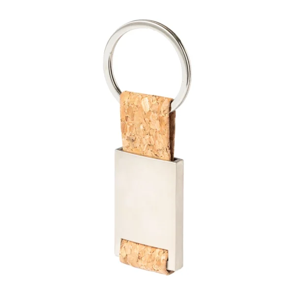 Llavero Metalico Rectangular con Inserto de Corcho Natural