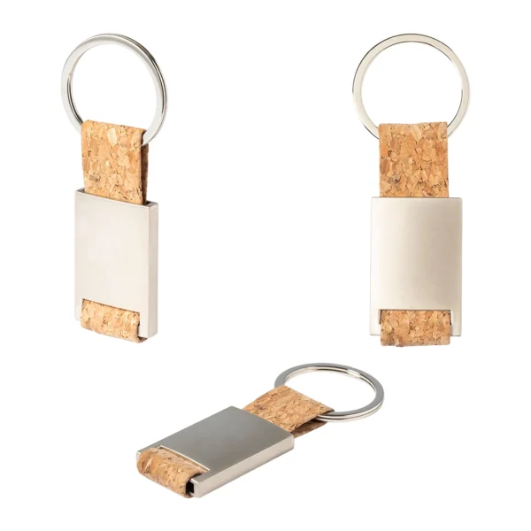 Llavero Metalico Rectangular con Inserto de Corcho Natural