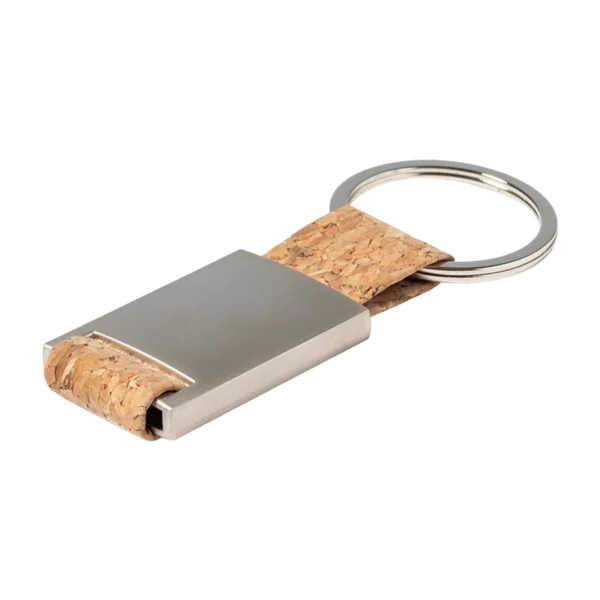 Llavero Metalico Rectangular con Inserto de Corcho Natural